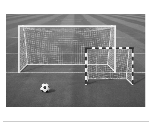 Fußballtor mit Ball auf einem Spielfeld